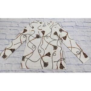 Chicos Top Shirt WOMENS 1 US M White Chain Tassels Long Sleeve Blouse